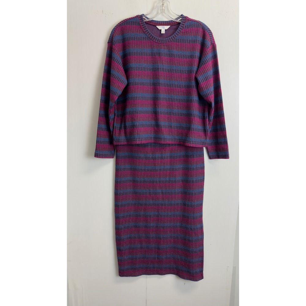 Time and Tru Womens Striped Knit 2‎ Piece Set Purple Top and Midi Skirt Size S/M